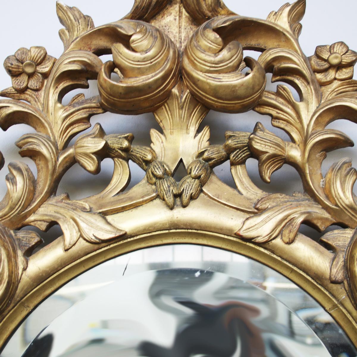 19th Century Large French Rococo Gilded Carved Wood Oval Wall Mirror