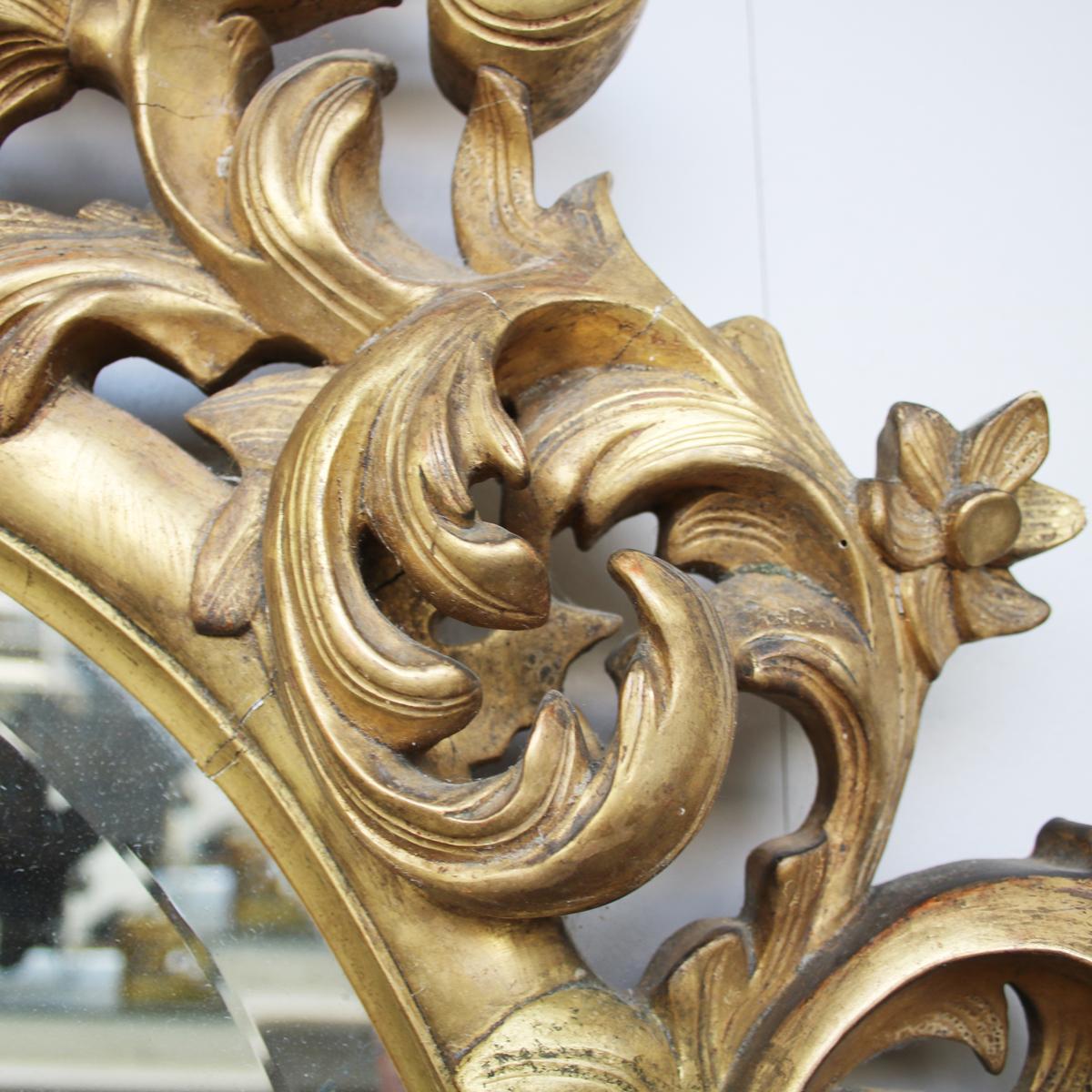 Large French Rococo Gilded Carved Wood Oval Wall Mirror 2