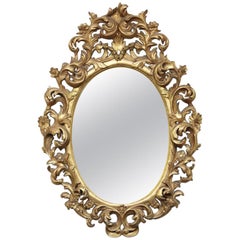 Large French Rococo Gilded Carved Wood Oval Wall Mirror