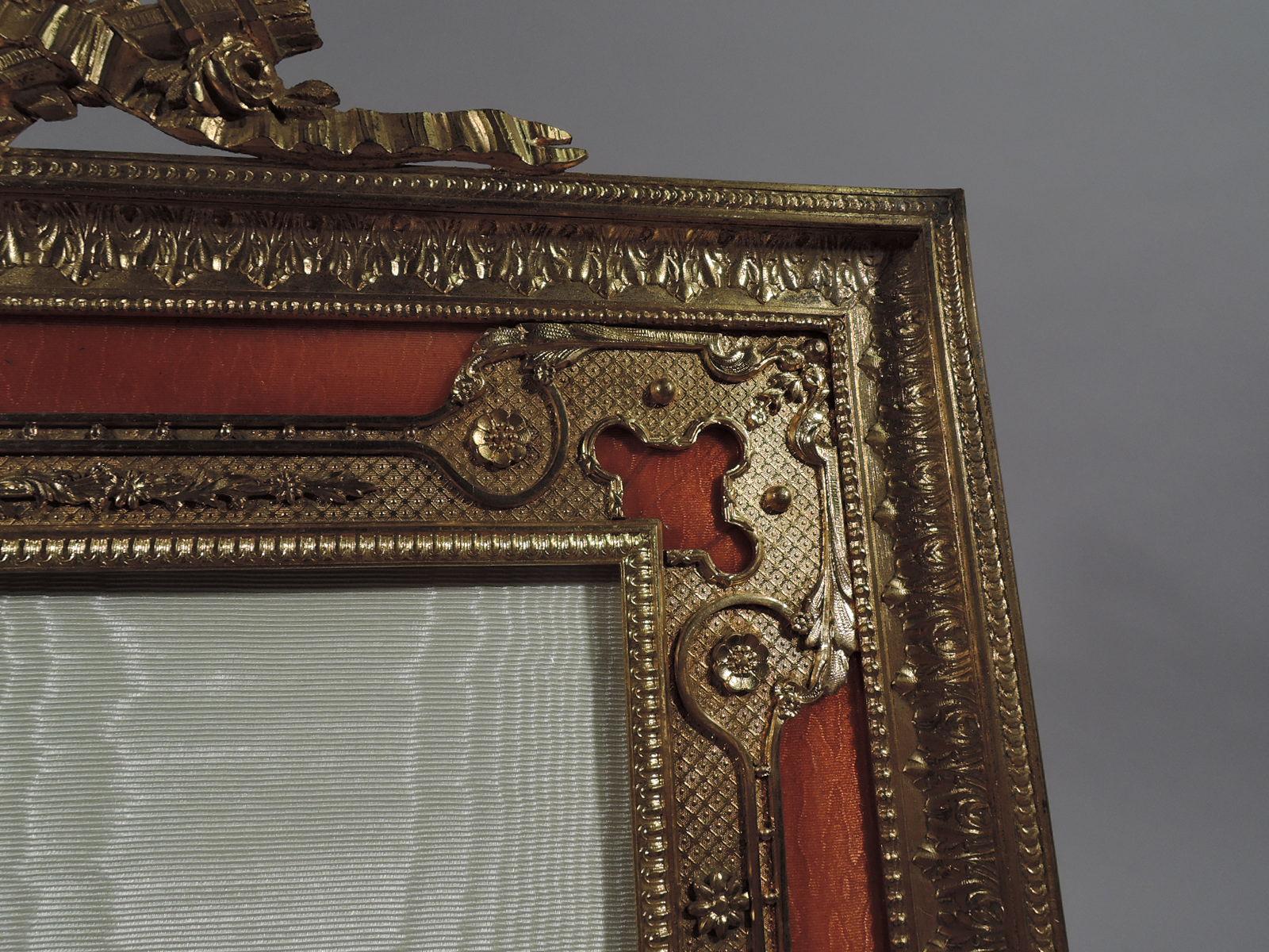 Rococo Revival Large French Rococo Gilt Bronze and Pink Guilloche Enamel Picture Frame For Sale