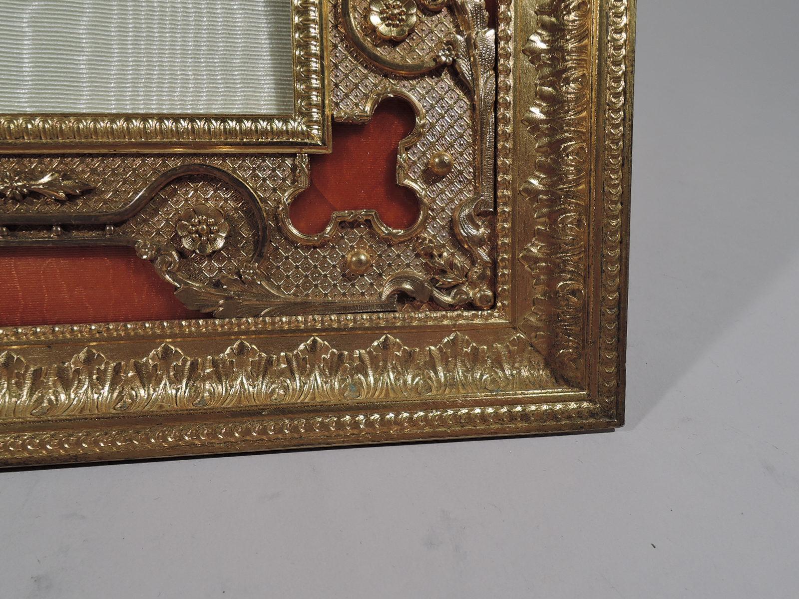 20th Century Large French Rococo Gilt Bronze and Pink Guilloche Enamel Picture Frame For Sale