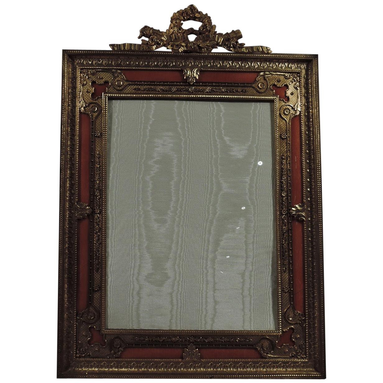 Large French Rococo Gilt Bronze and Pink Guilloche Enamel Picture Frame For Sale