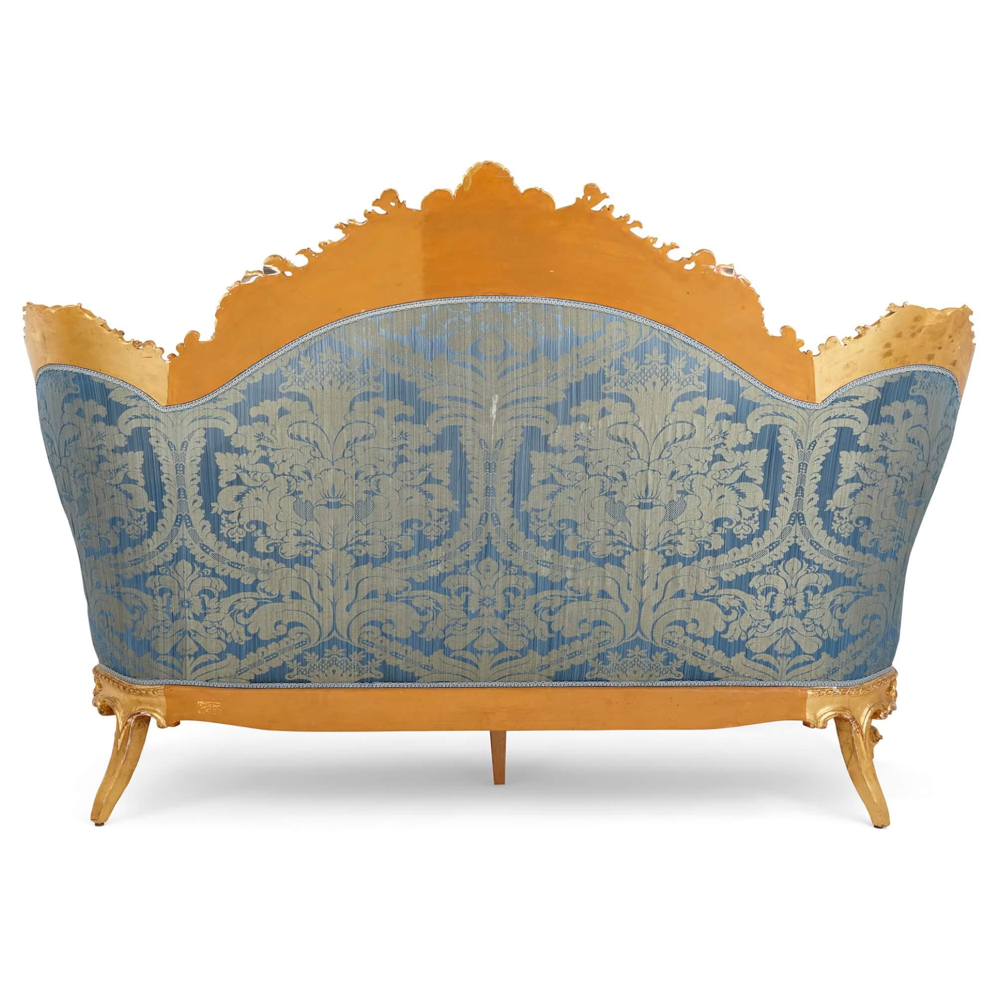 Large French Rococo Revival Style Giltwood Sofa For Sale 2