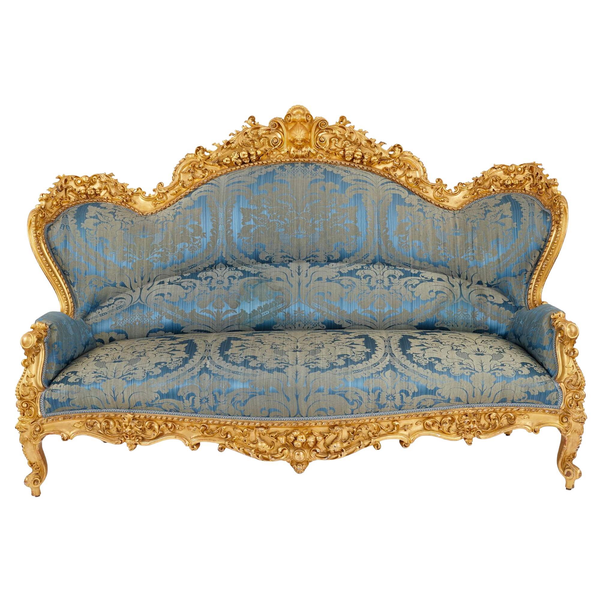 Large French Rococo Revival Style Giltwood Sofa