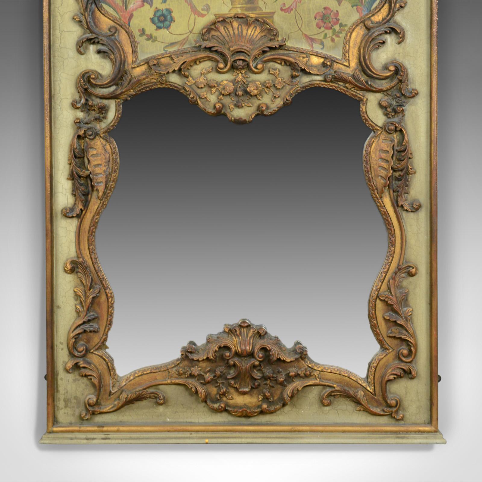 20th Century Large, French, Rococo Revival, Wall Mirror, Painted, Hall, Overmantel