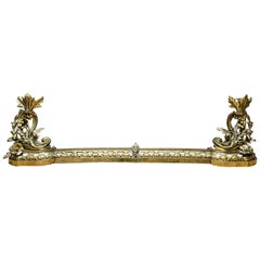 Large French Rococo Style Brass Fireplace Fender