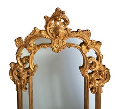 Large French Rococo Style Carved Giltwood Wall Mirror with Rocaille Crest