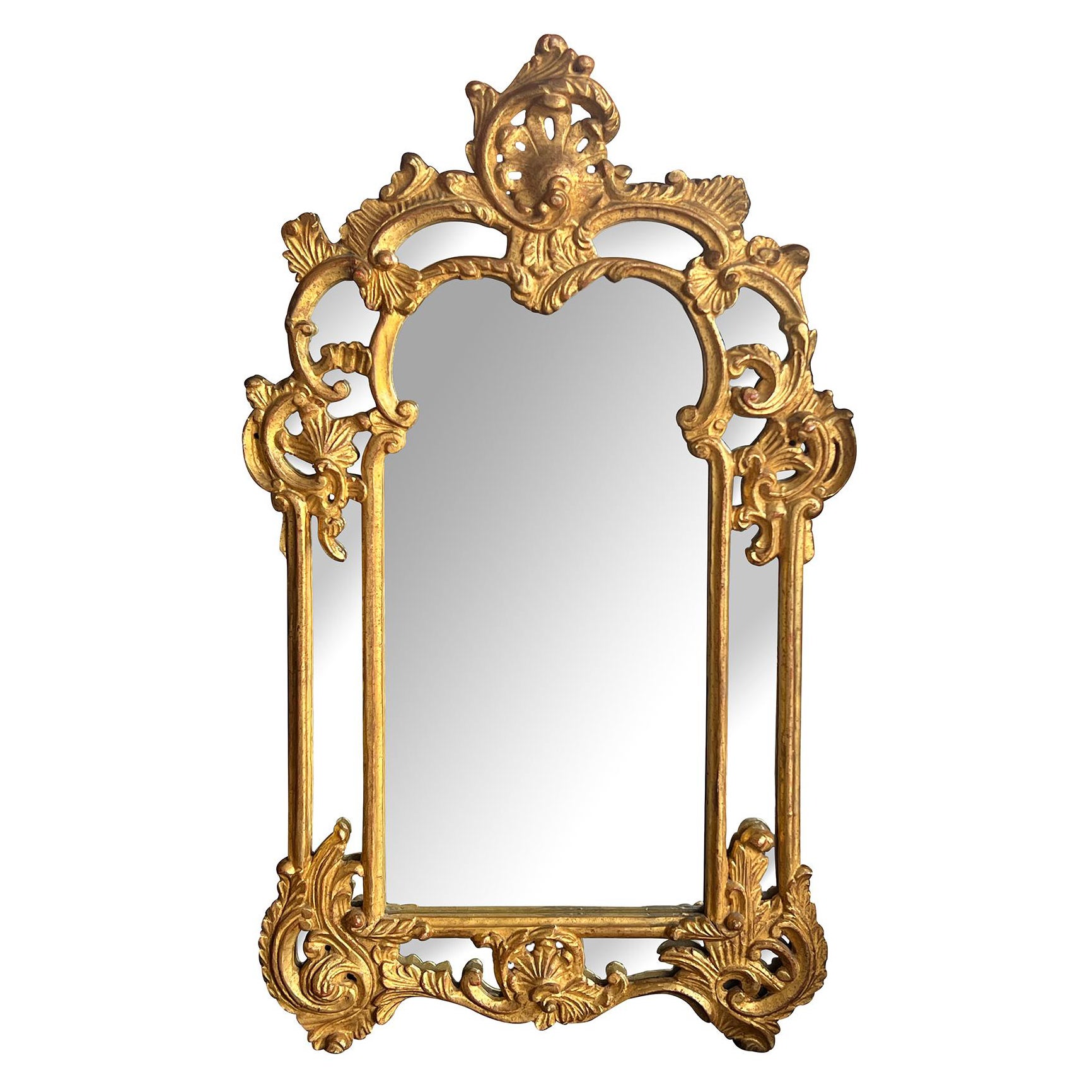 Large French Rococo Style Carved Giltwood Wall Mirror with Rocaille Crest