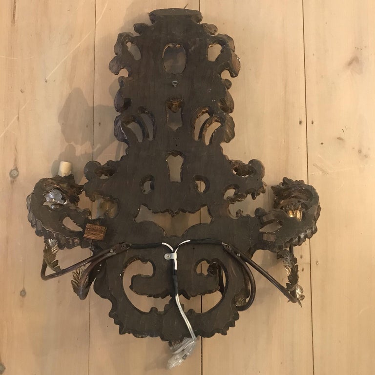 Large French Rococo Style Gold Giltwood Sconce '1 of 2' For Sale at 1stDibs