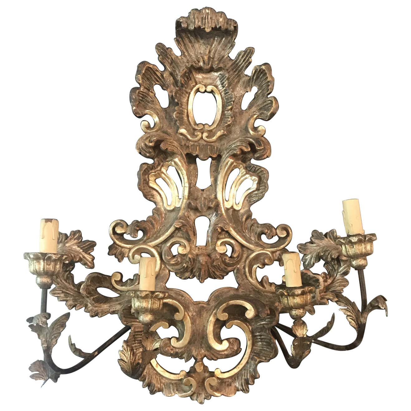 Large French Rococo Style Gold Giltwood Sconce '1 of 2' For Sale at 1stDibs