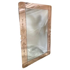 Large French Rose Colored Etched Mirror