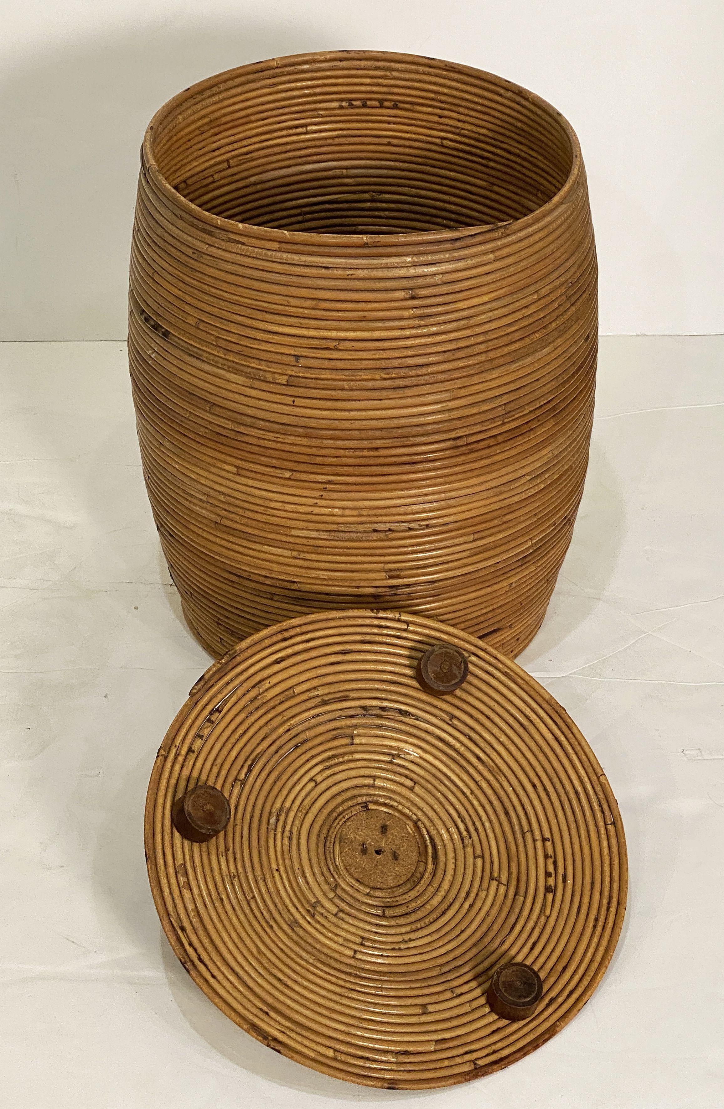 Large French Round Basket Container of Spiral-Work Cane with Lid For Sale 2