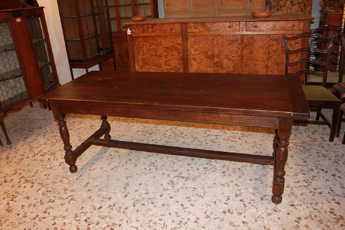 19th Century Large French rustic table from the early 1800s in chestnut wood For Sale