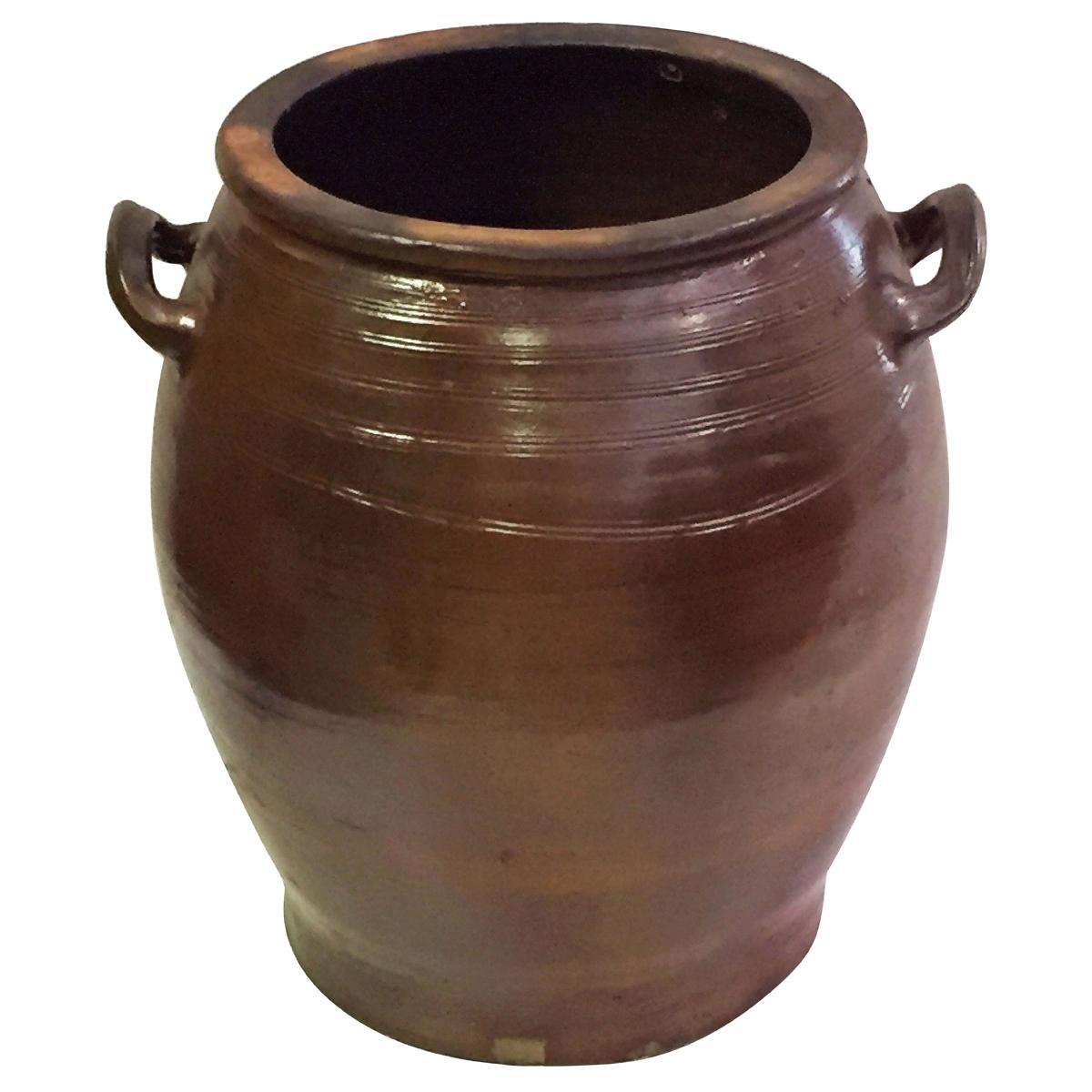 Grande urne ou jarre à huile française émaillée au sel du 19ème siècle