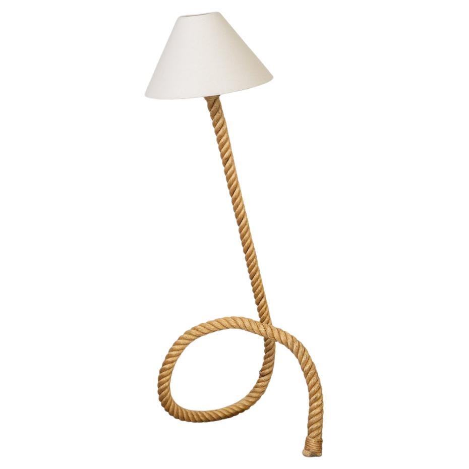 Audoux-Minet attributed Large 1960s French Sculptural Rope Floor Lamp For Sale