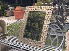 Large French Sculptural Silvered Metal Mosaic Mirror with Brutalist Frame