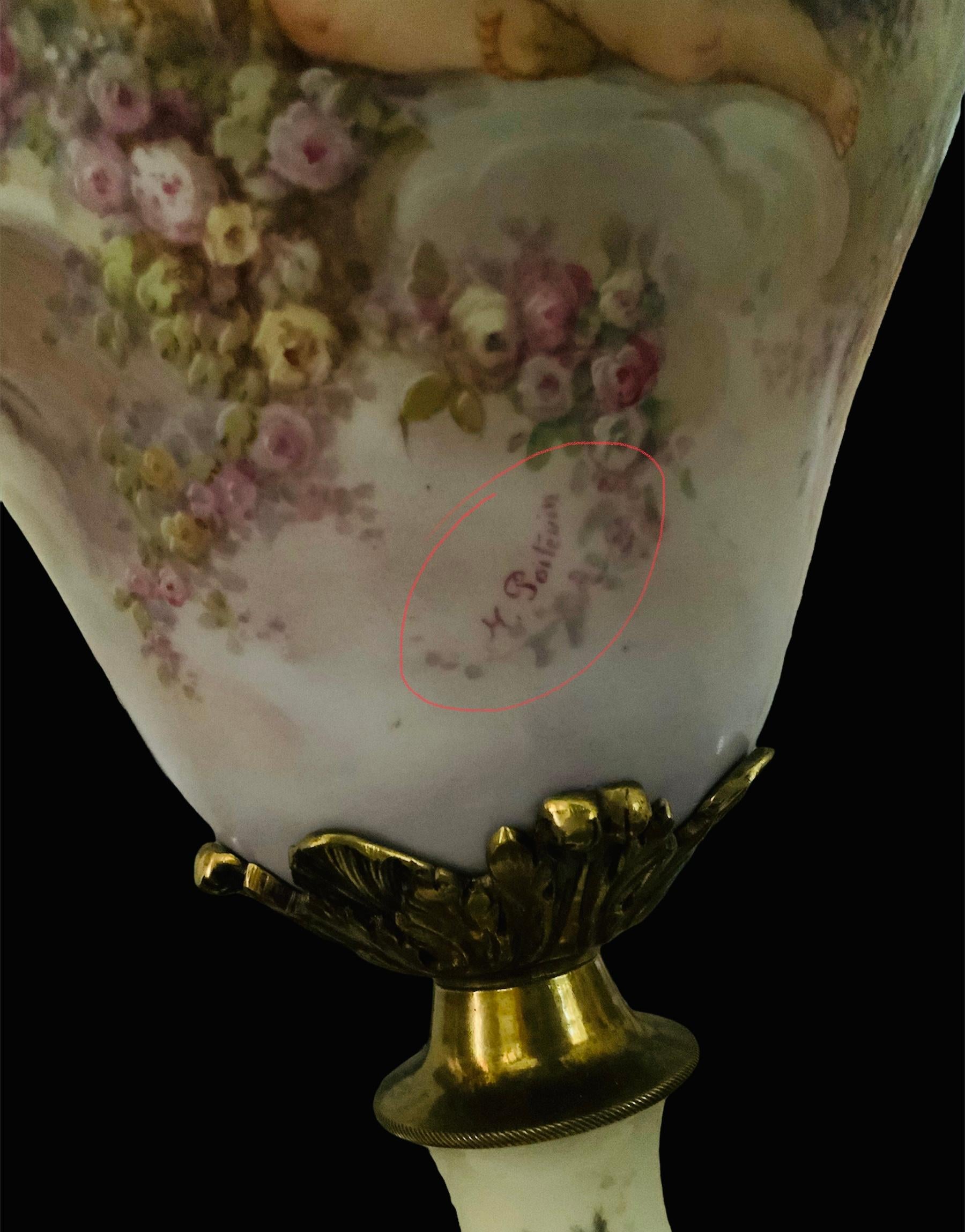 Large French Sevres Bronze Mounted Hand Painted Porcelain Lidded Urn For Sale 8