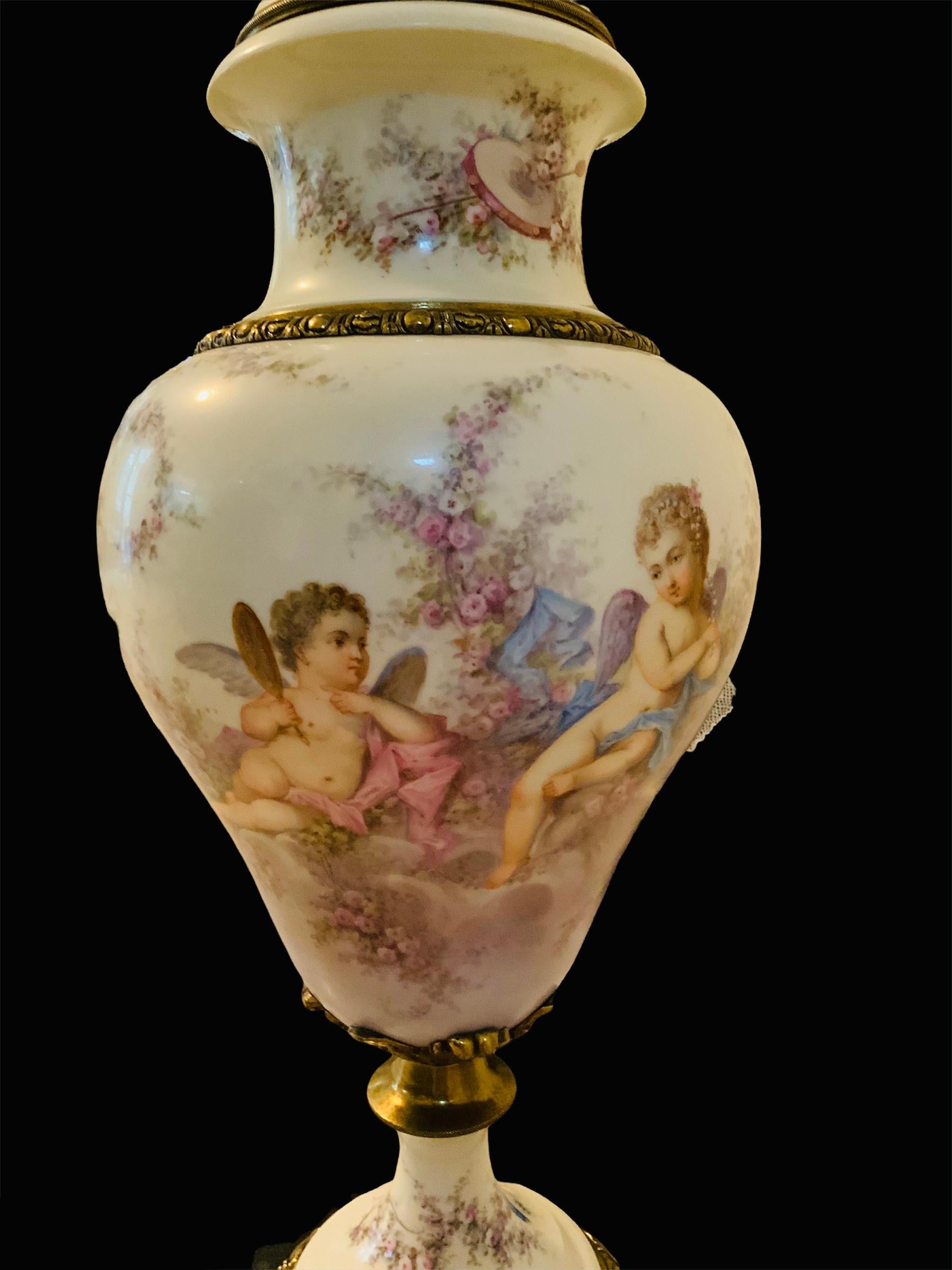 Large French Sevres Bronze Mounted Hand Painted Porcelain Lidded Urn For Sale 1