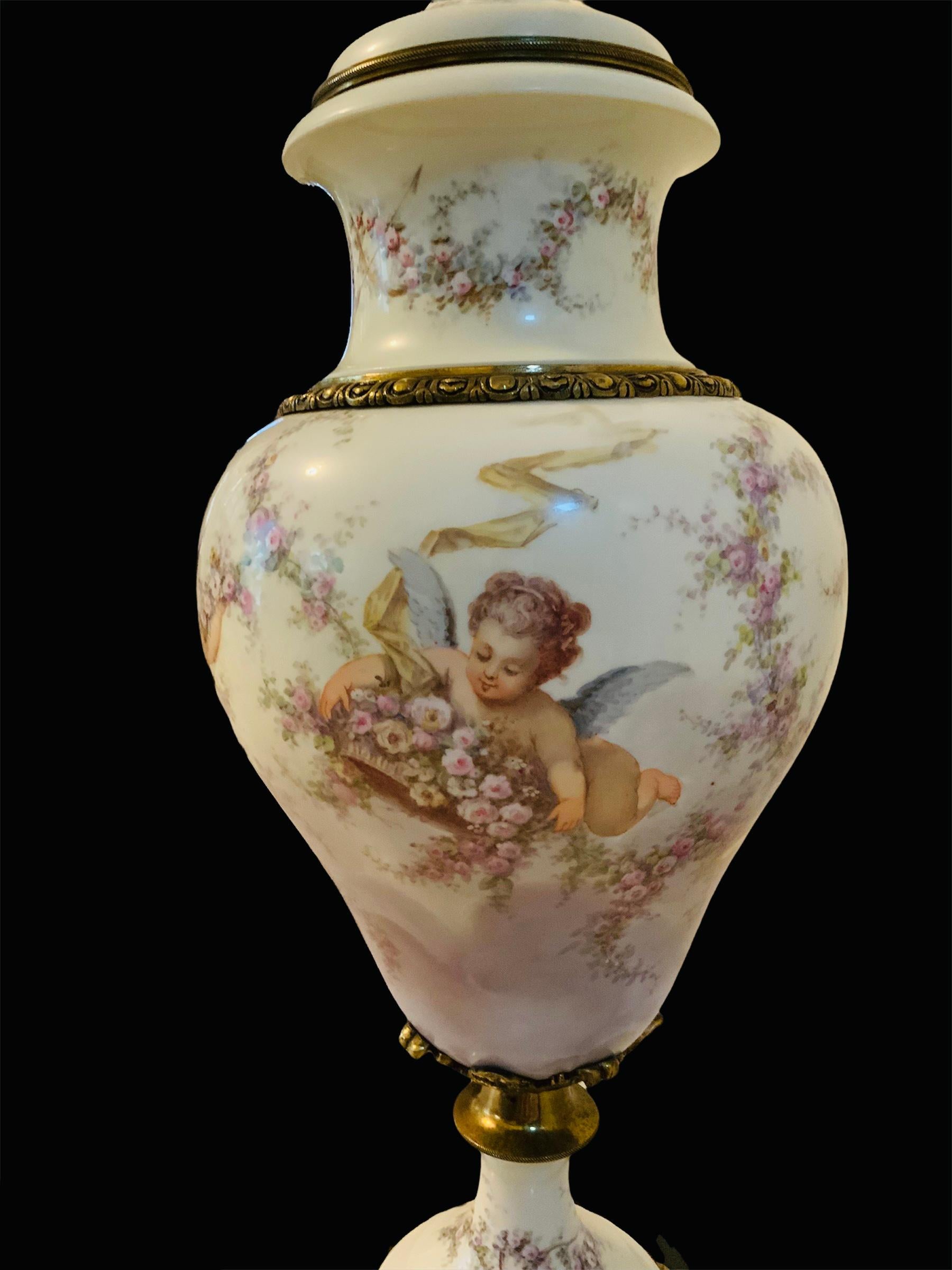 Large French Sevres Bronze Mounted Hand Painted Porcelain Lidded Urn For Sale 4