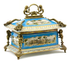 Large French Sevres Style Porcelain Ormolu Mounted Casket Box 19th Century