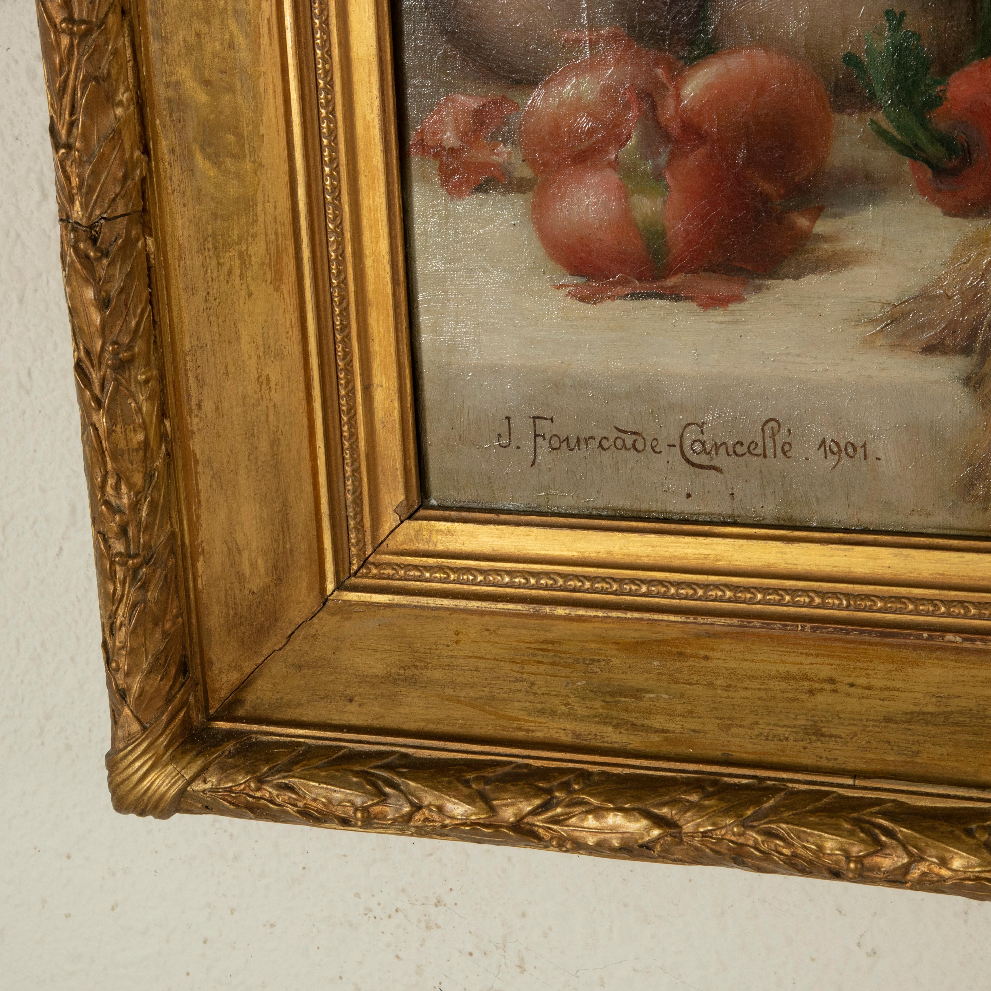Large French Signed Oil on Canvas Still Life Painting in Giltwood Frame c. 1901 3