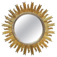 Vintage Large French Silver and Gilt Sunburst Mirror (Diameter 36)