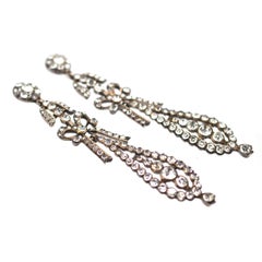 Large French Silver Pendeloque Bow Paste Earrings, Mid-19th Century