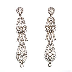 Large French Silver Pendeloque Bow Paste Earrings, Mid-19th Century