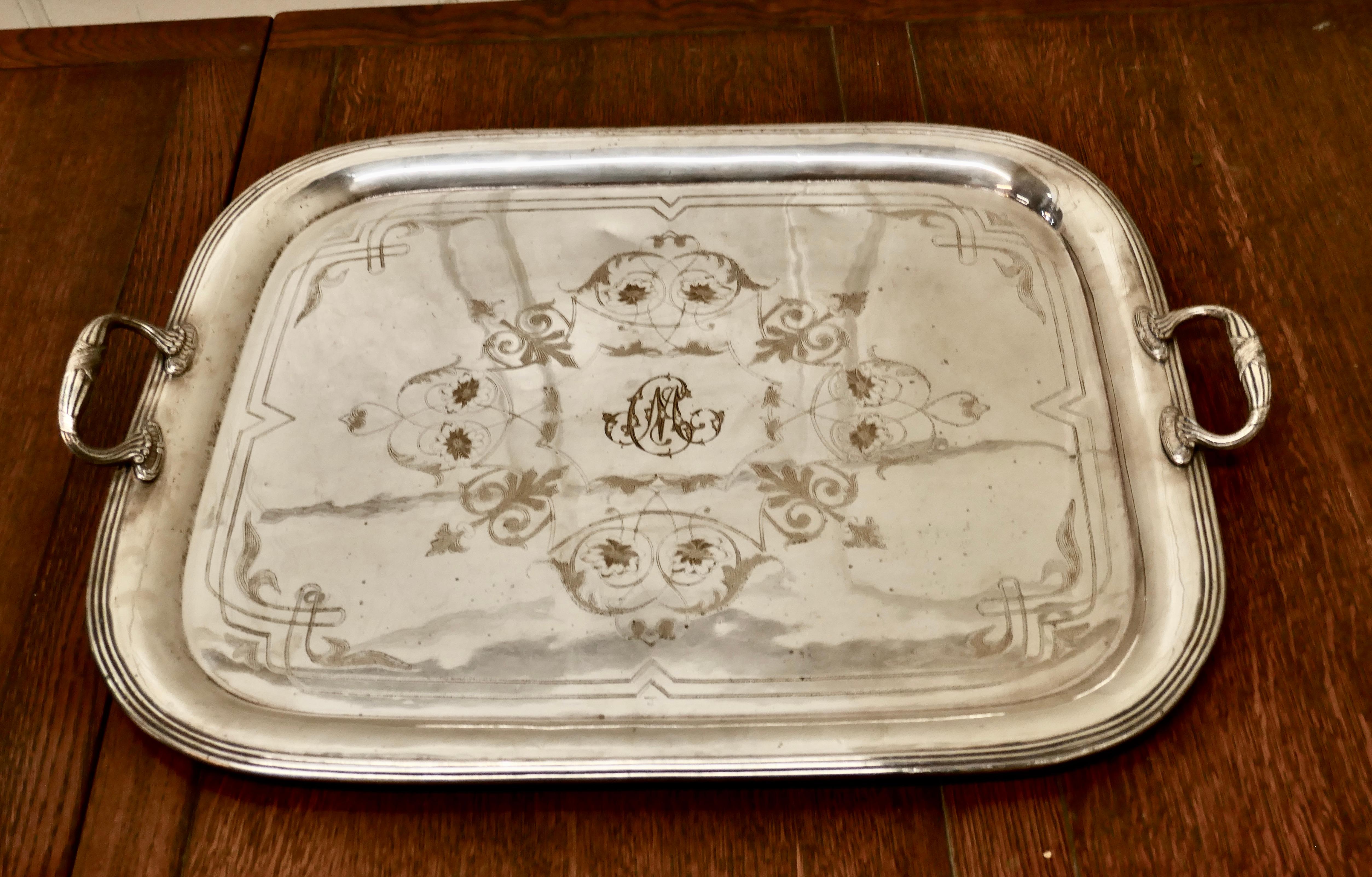 Large French Silver Plated Tray by Lame & Lacroix In Good Condition For Sale In Chillerton, Isle of Wight
