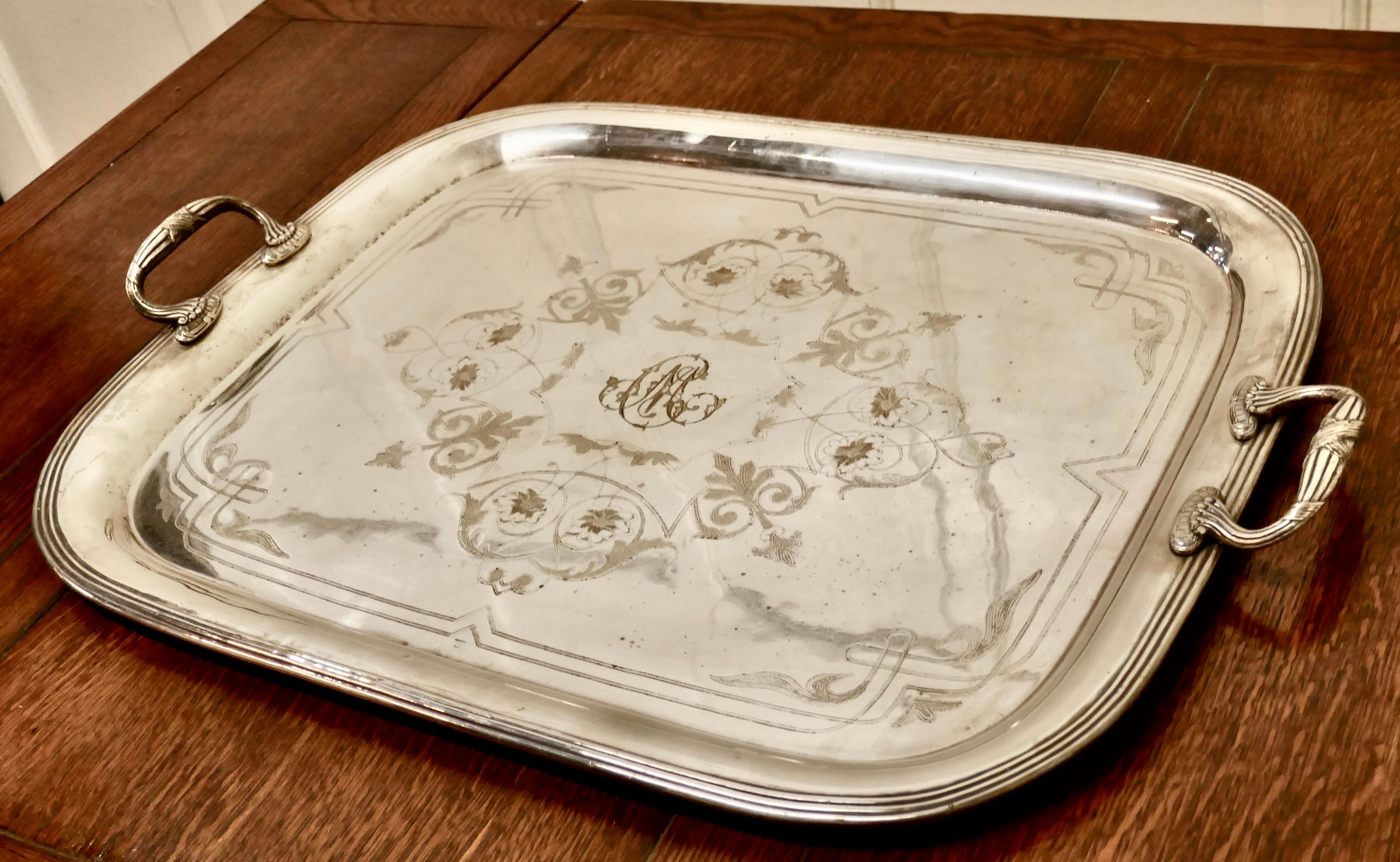 20th Century Large French Silver Plated Tray by Lame & Lacroix For Sale