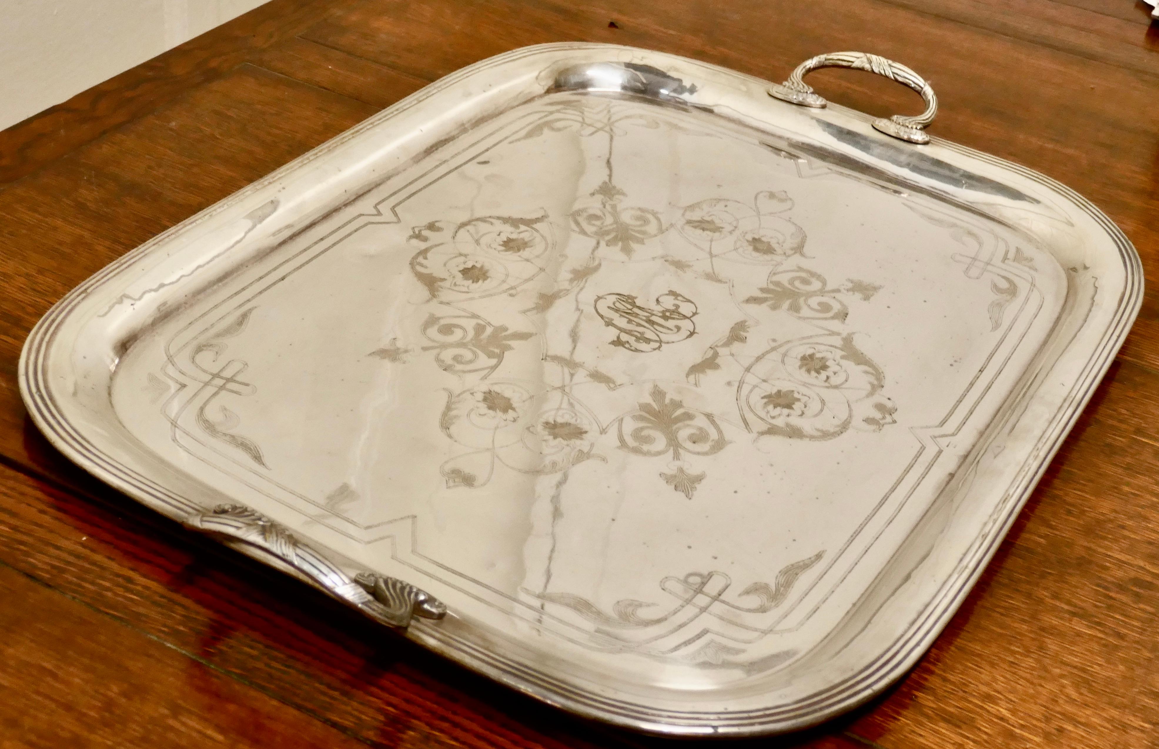 Large French Silver Plated Tray by Lame & Lacroix For Sale 1