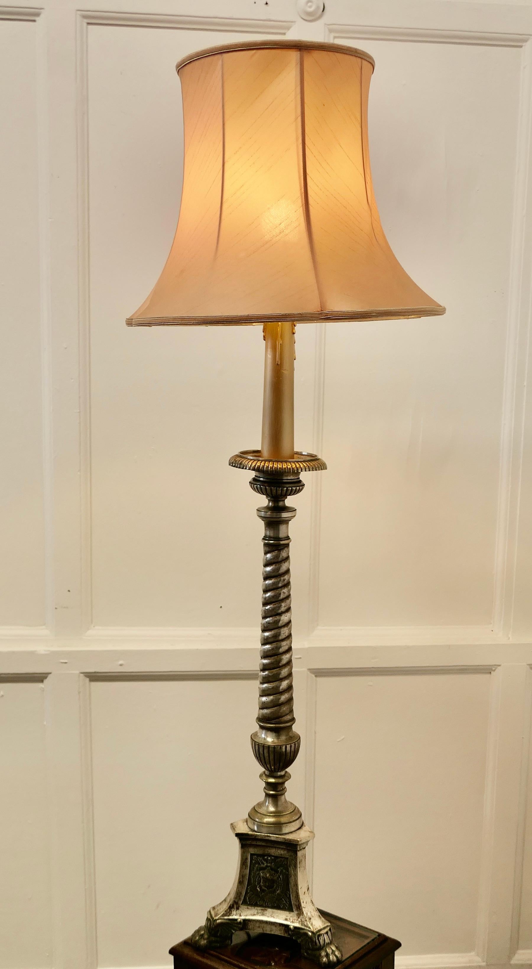 French Provincial Large French Silvered Alter Lamp    For Sale