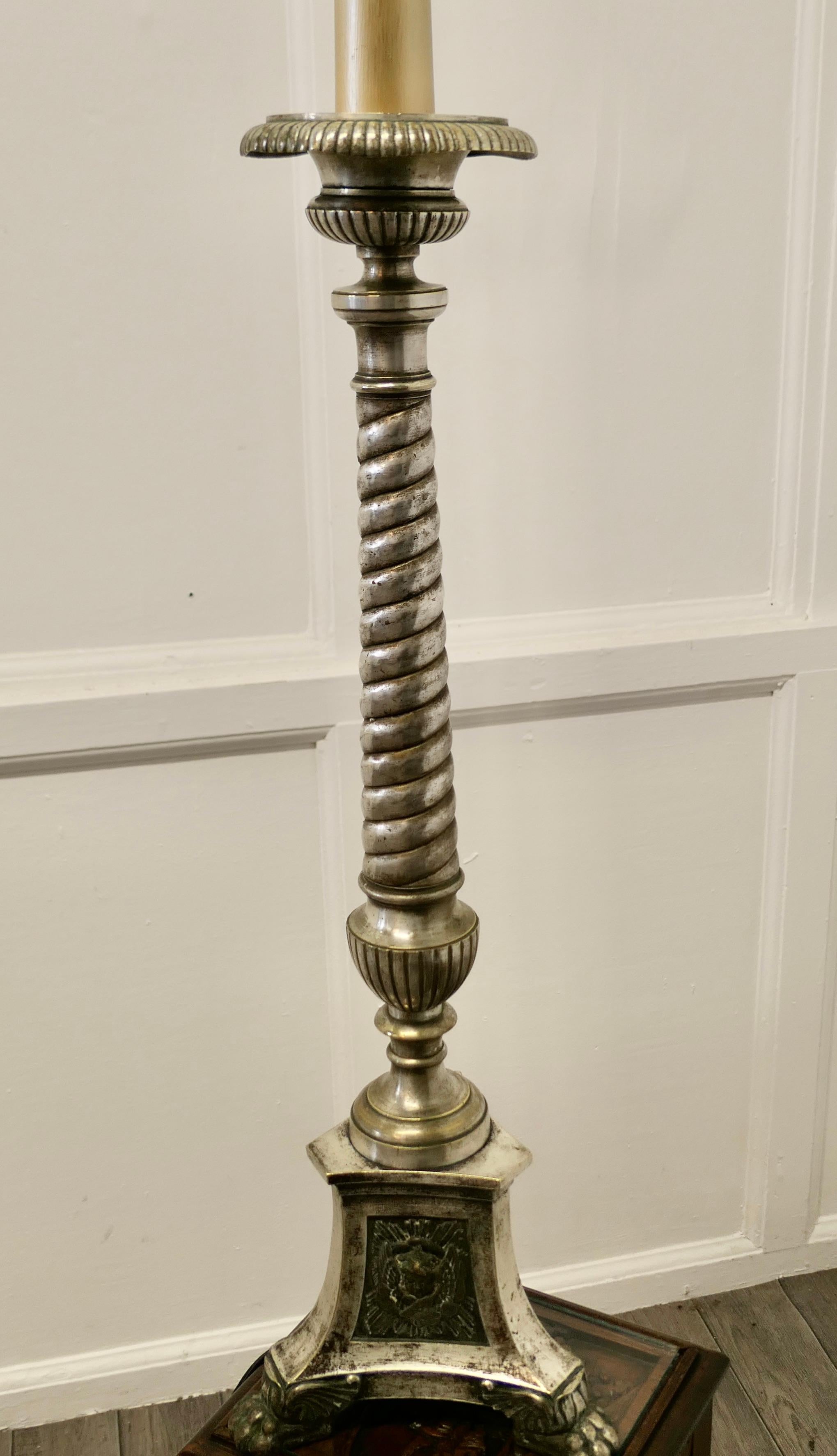 19th Century Large French Silvered Alter Lamp    For Sale