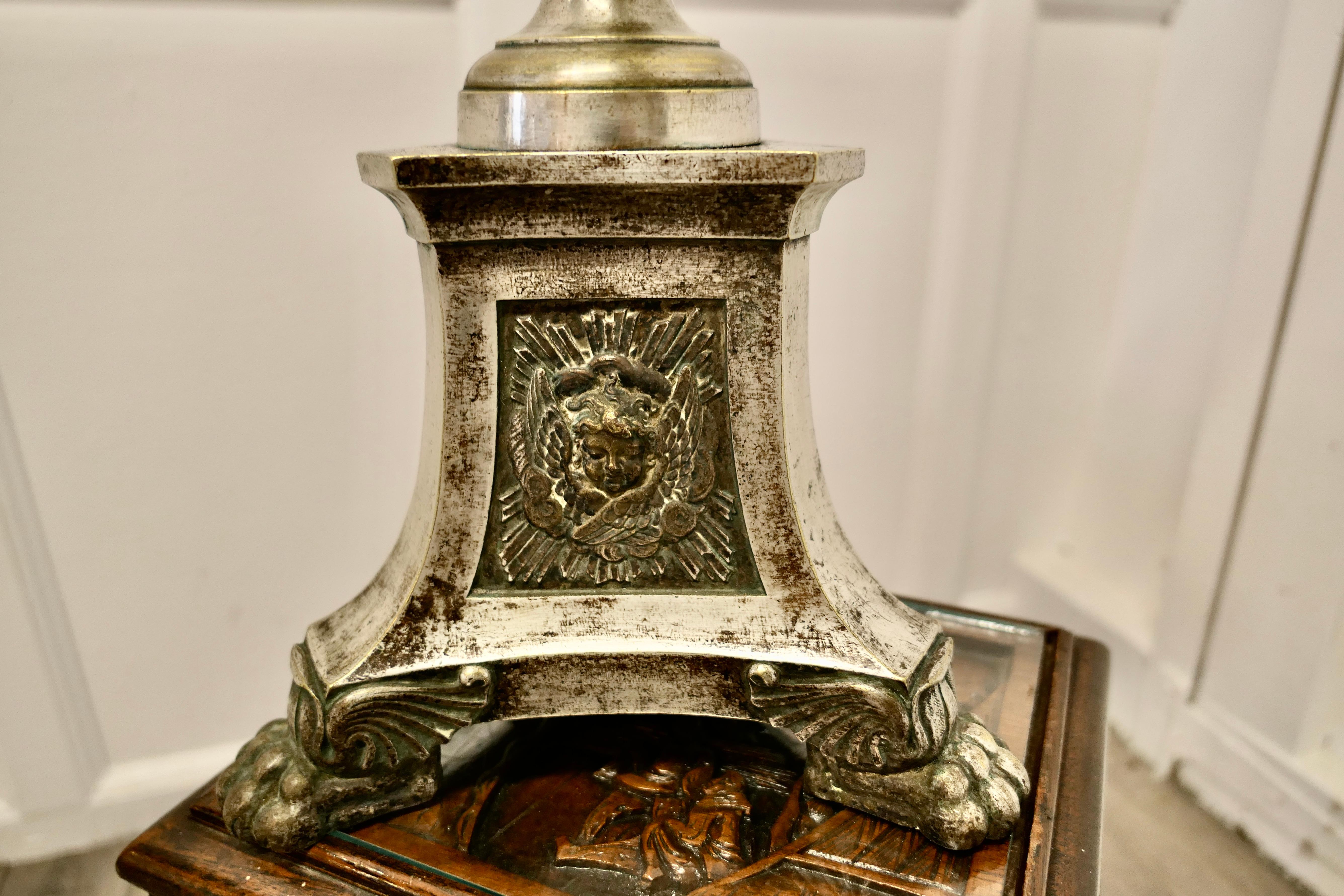 Large French Silvered Alter Lamp For Sale 1
