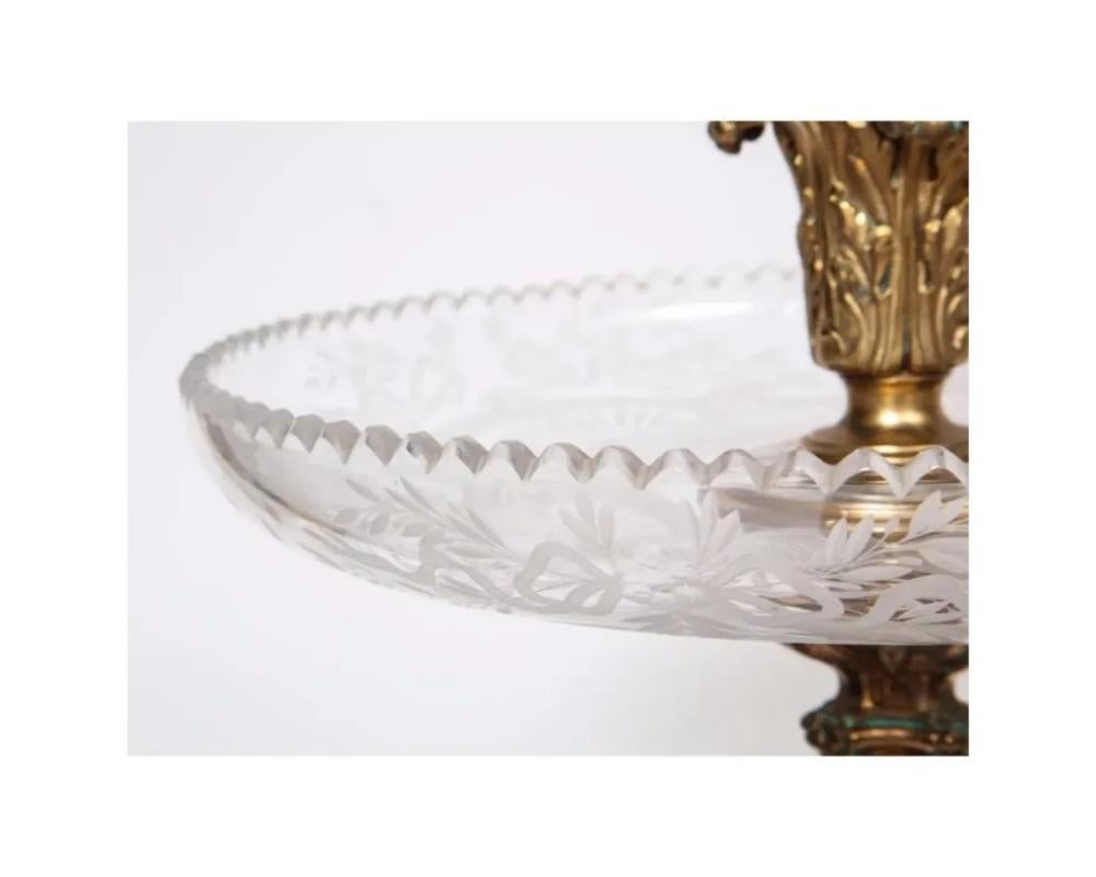 Large French Silvered Bronze and Cut Crystal Allegorical Three-Tier Centerpiece For Sale 6