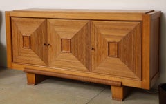 Large French Solid Oak Sideboard with Square Front Design, France, circa 1940