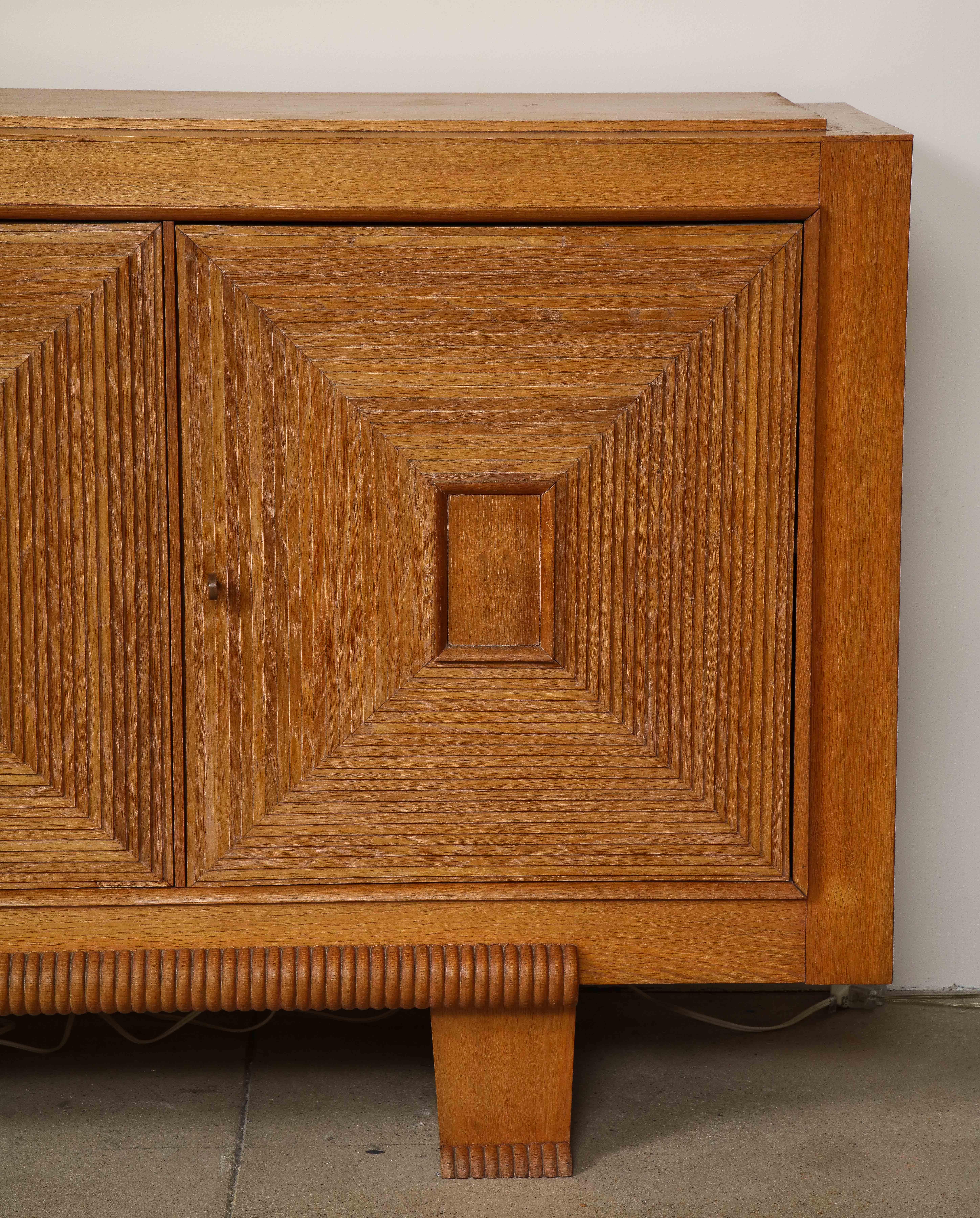 Mid-Century Modern Large French Solid Oak Sideboard with Square Front Design, France, circa 1940
