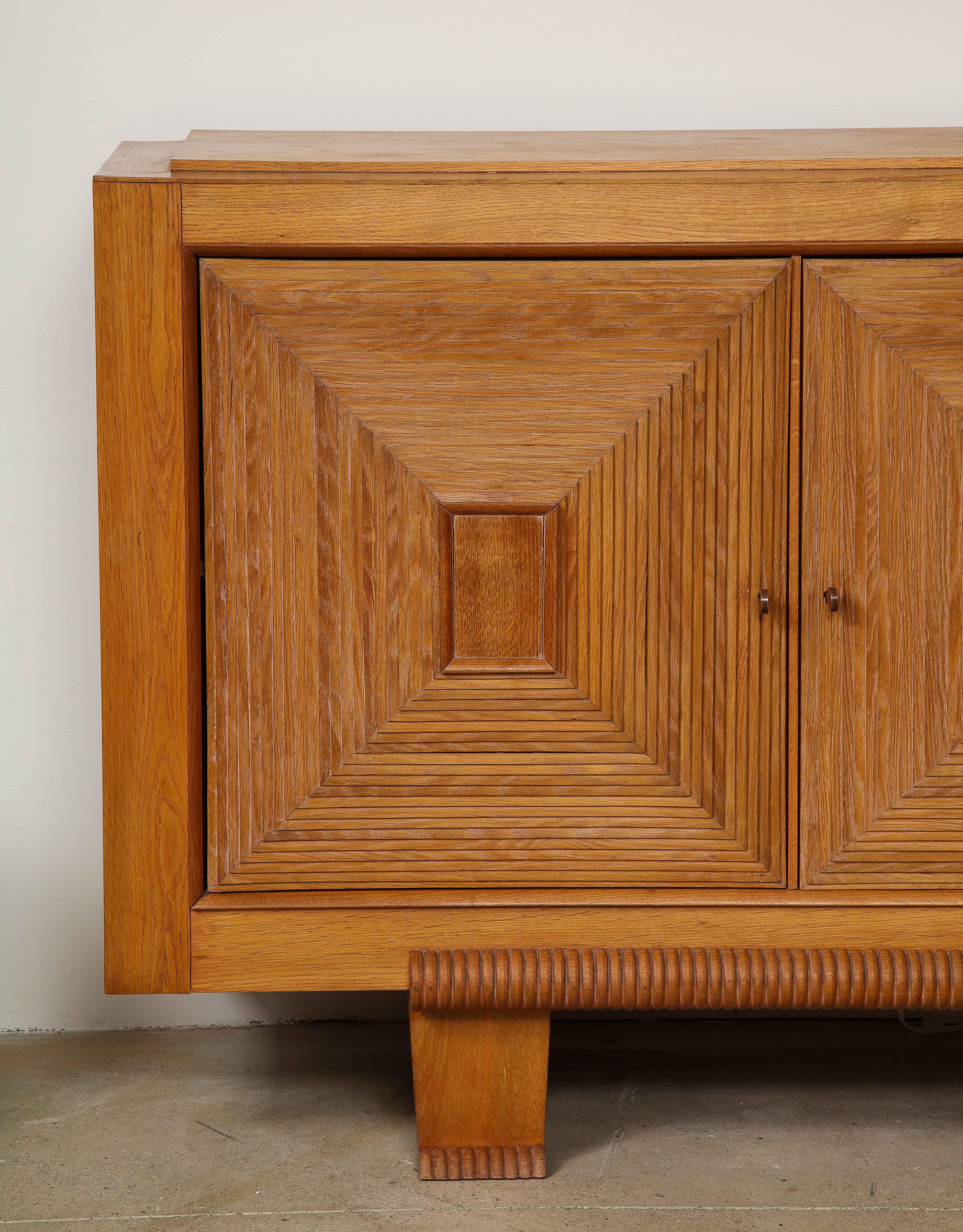 Large French Solid Oak Sideboard with Square Front Design, France, circa 1940 In Good Condition In Brooklyn, NY