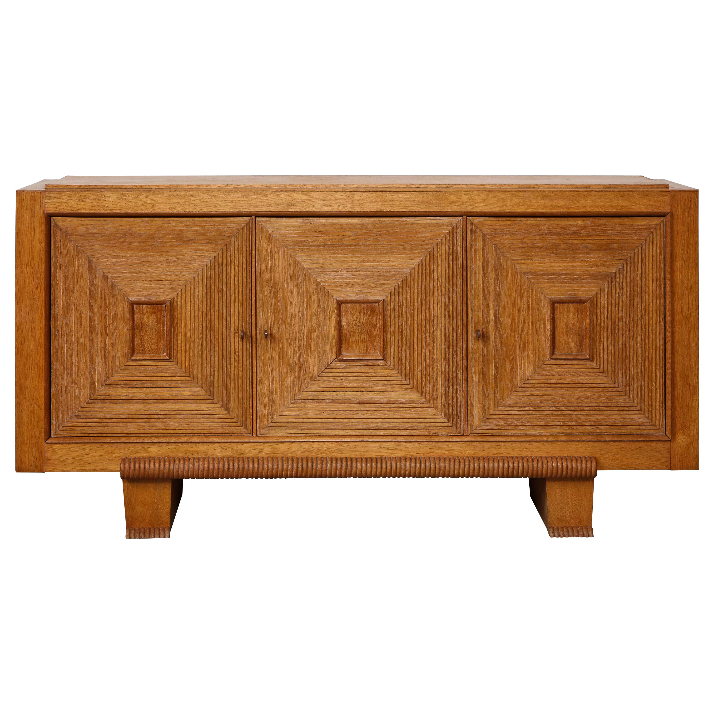Large French Solid Oak Sideboard with Square Front Design, France, circa 1940