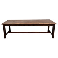 Large french solid pine farm table, 1970s