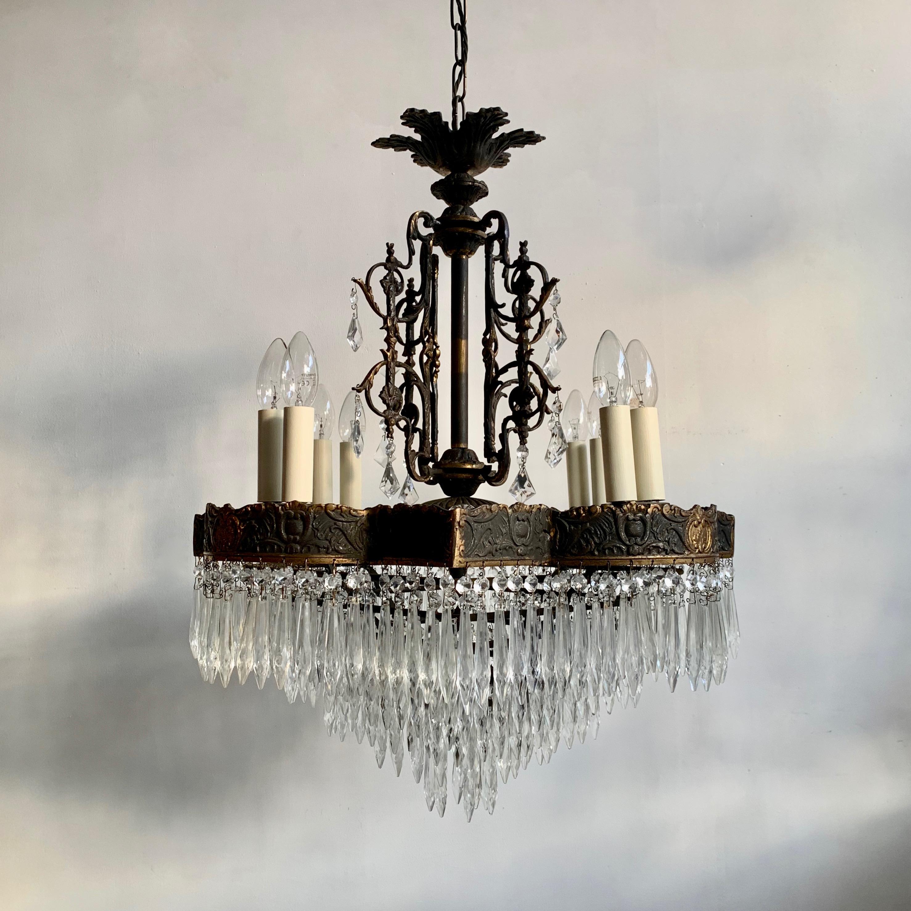 Large French Square French Tiered Waterfall Chandelier with Glass Icicle Drops 5