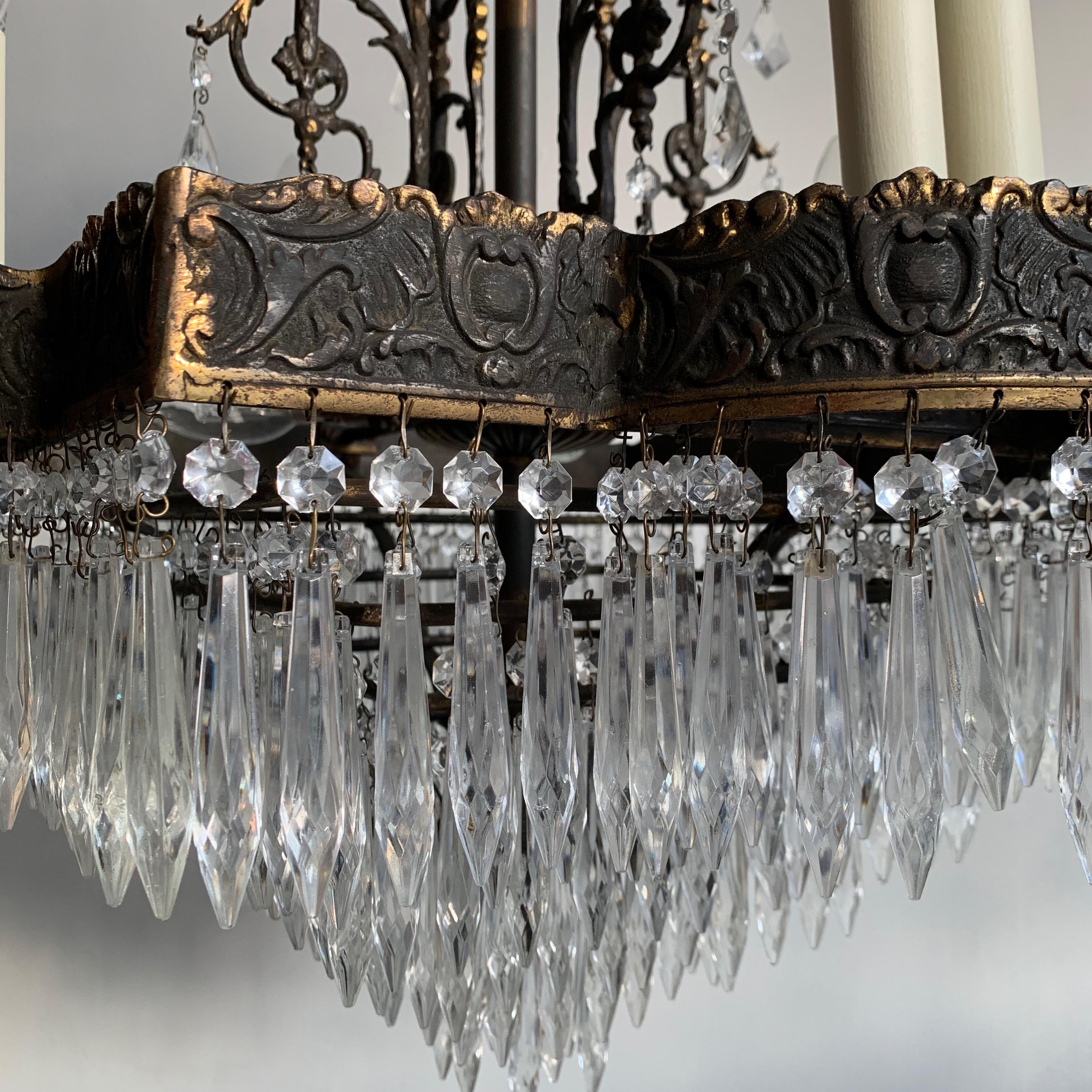 Large French Square French Tiered Waterfall Chandelier with Glass Icicle Drops 2