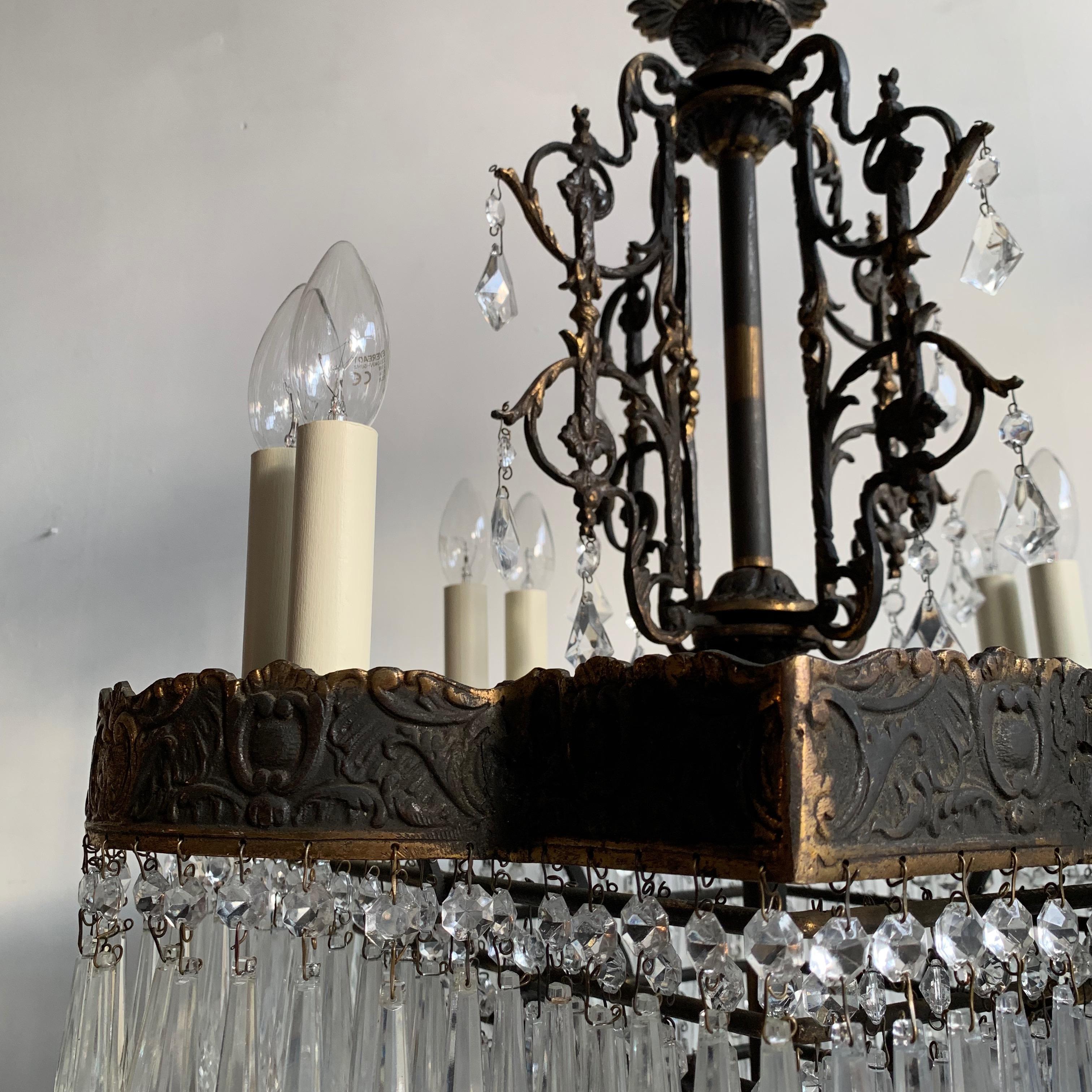 Large French Square French Tiered Waterfall Chandelier with Glass Icicle Drops 3