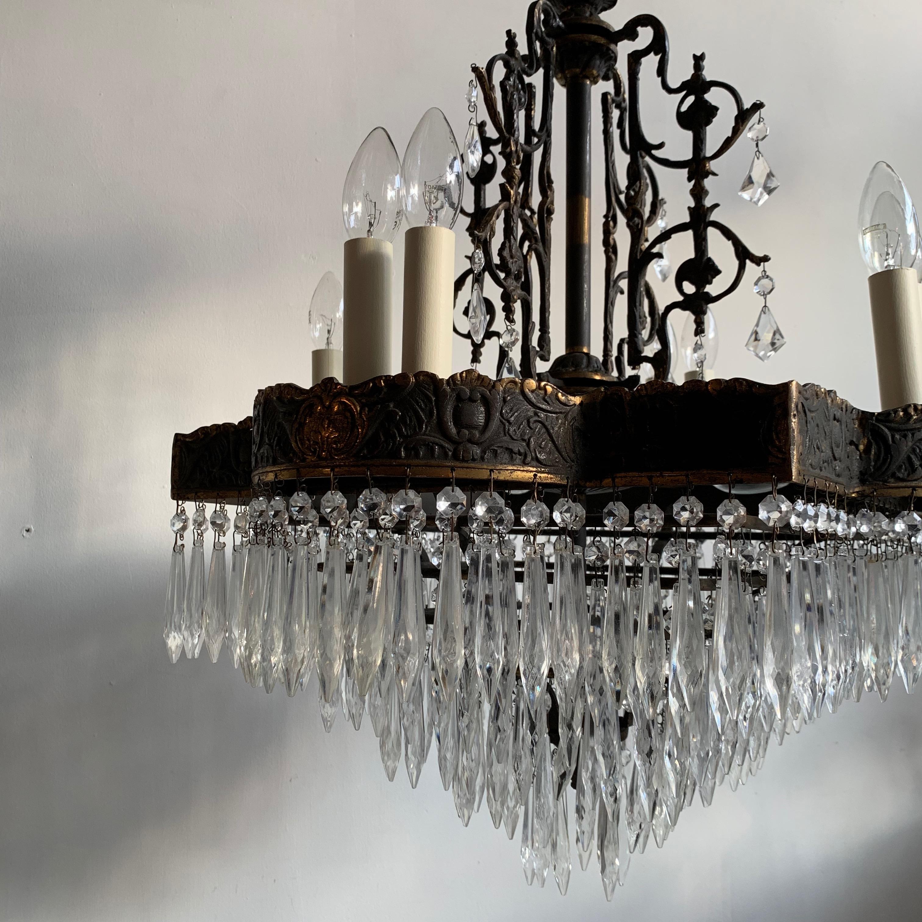 Large French Square French Tiered Waterfall Chandelier with Glass Icicle Drops 4