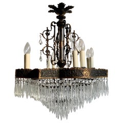 Large French Square French Tiered Waterfall Chandelier with Glass Icicle Drops