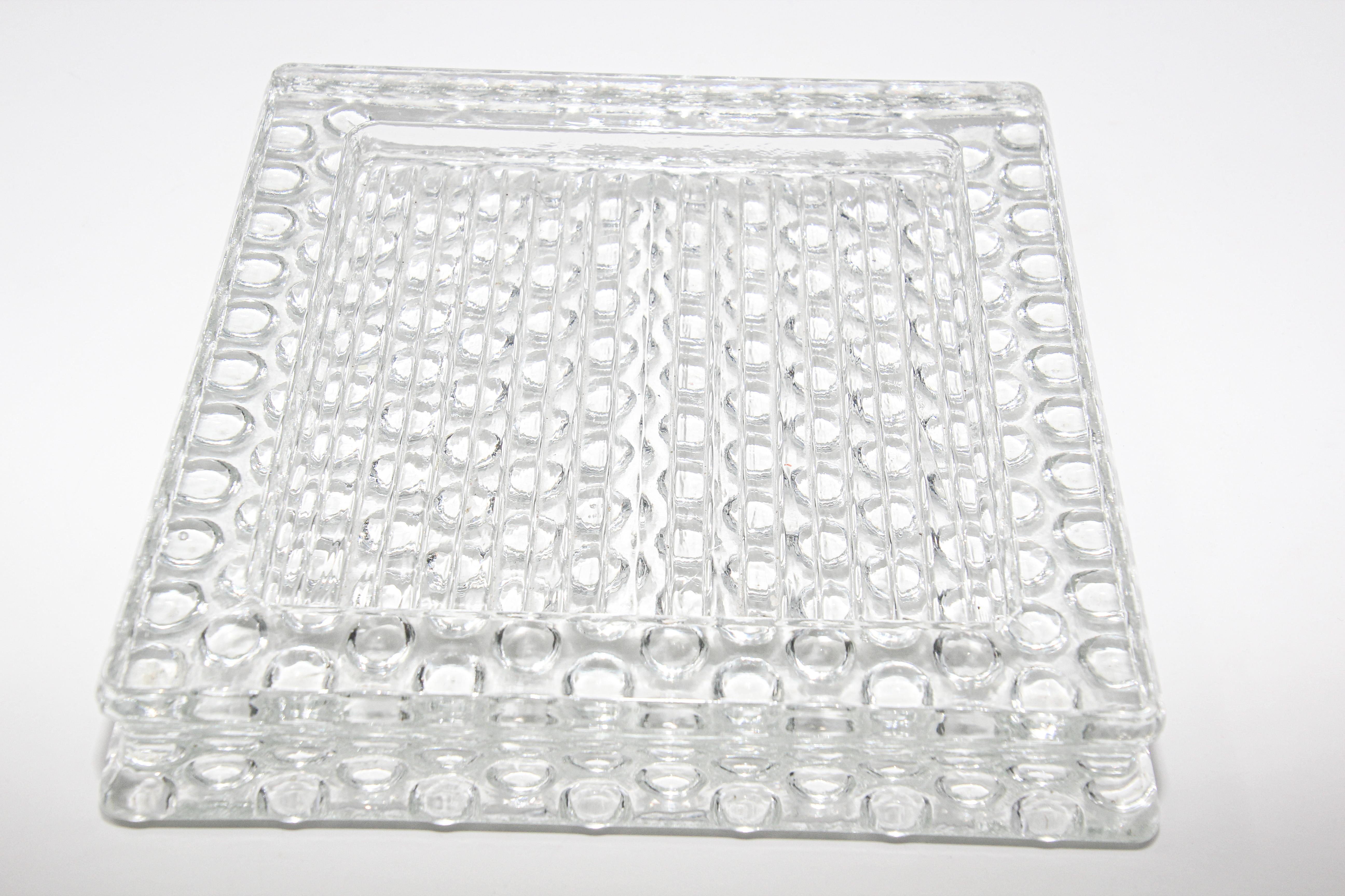 Mid-20th Century Large French Square Glass Ashtray, Bauhaus Style