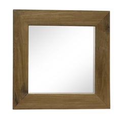 Large French Square Teak Mirror with Wide Wood Frame