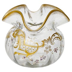 Large French St Louis Crystal Bowl With Gilt and Enameled Floral Decoration