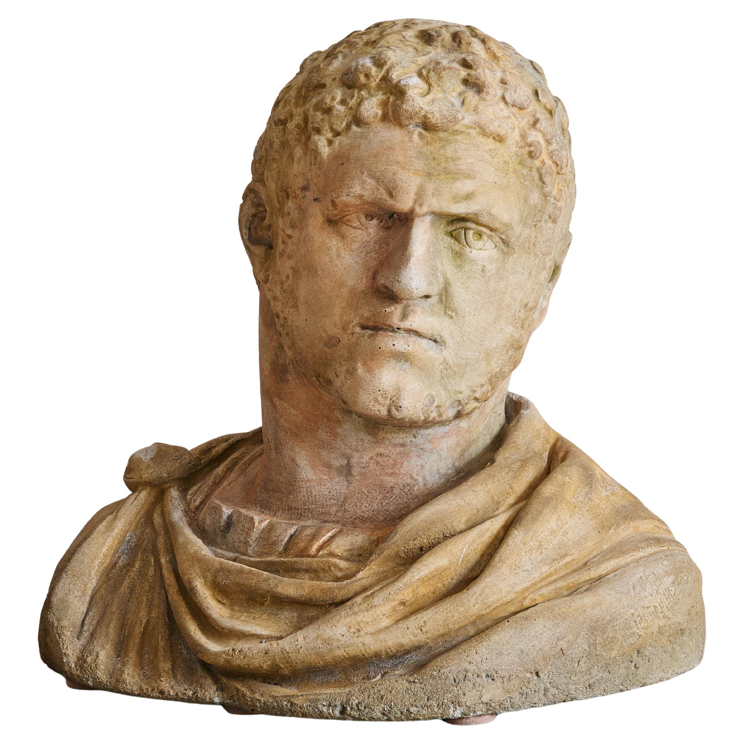 Gran busto francés de piedra del emperador Caracalla, años 40