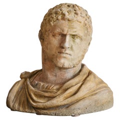 Gran busto francés de piedra del emperador Caracalla, años 40